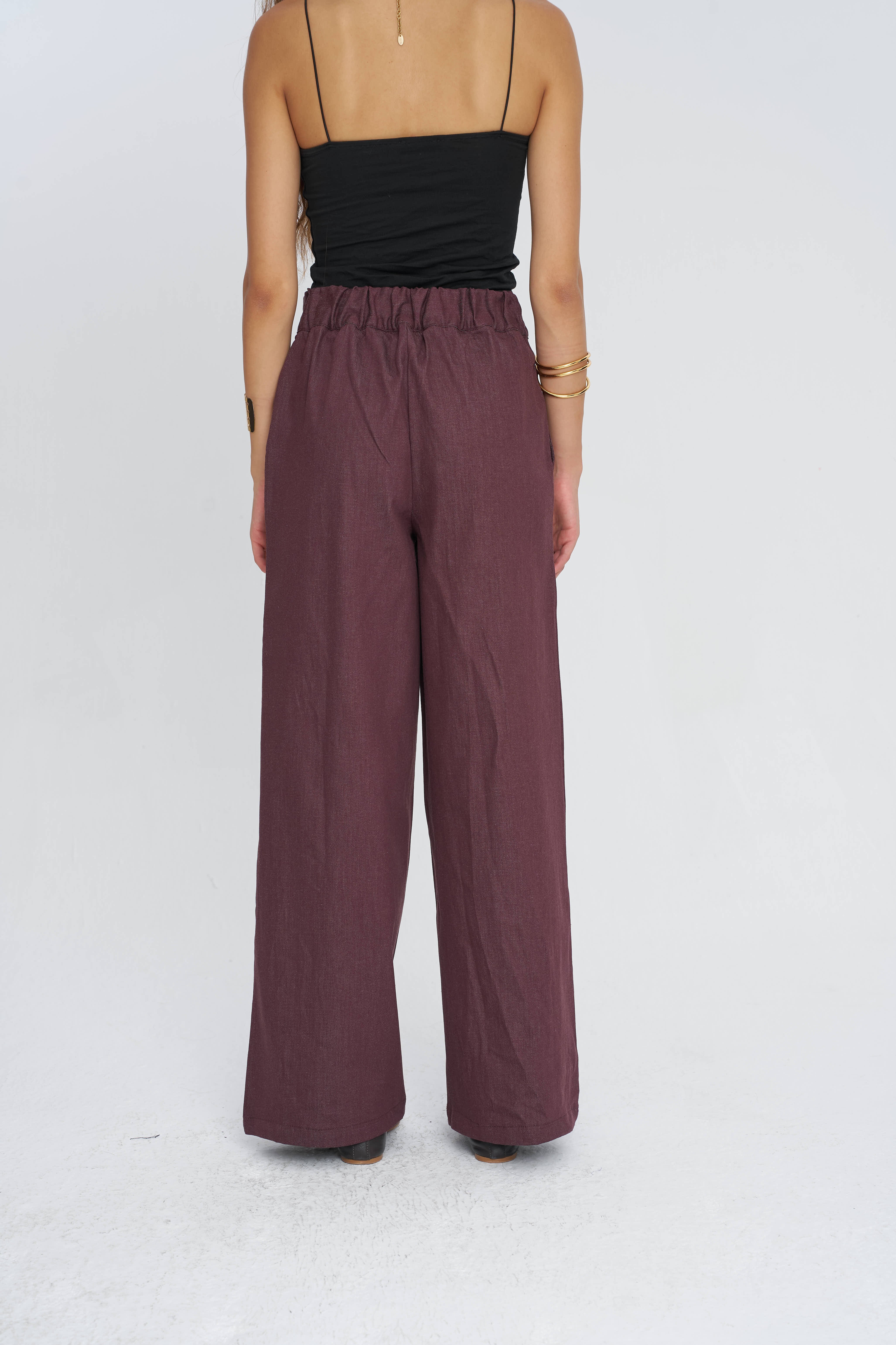 Toptan Bordo Geniş Paça Likralı Kadın Pantolon