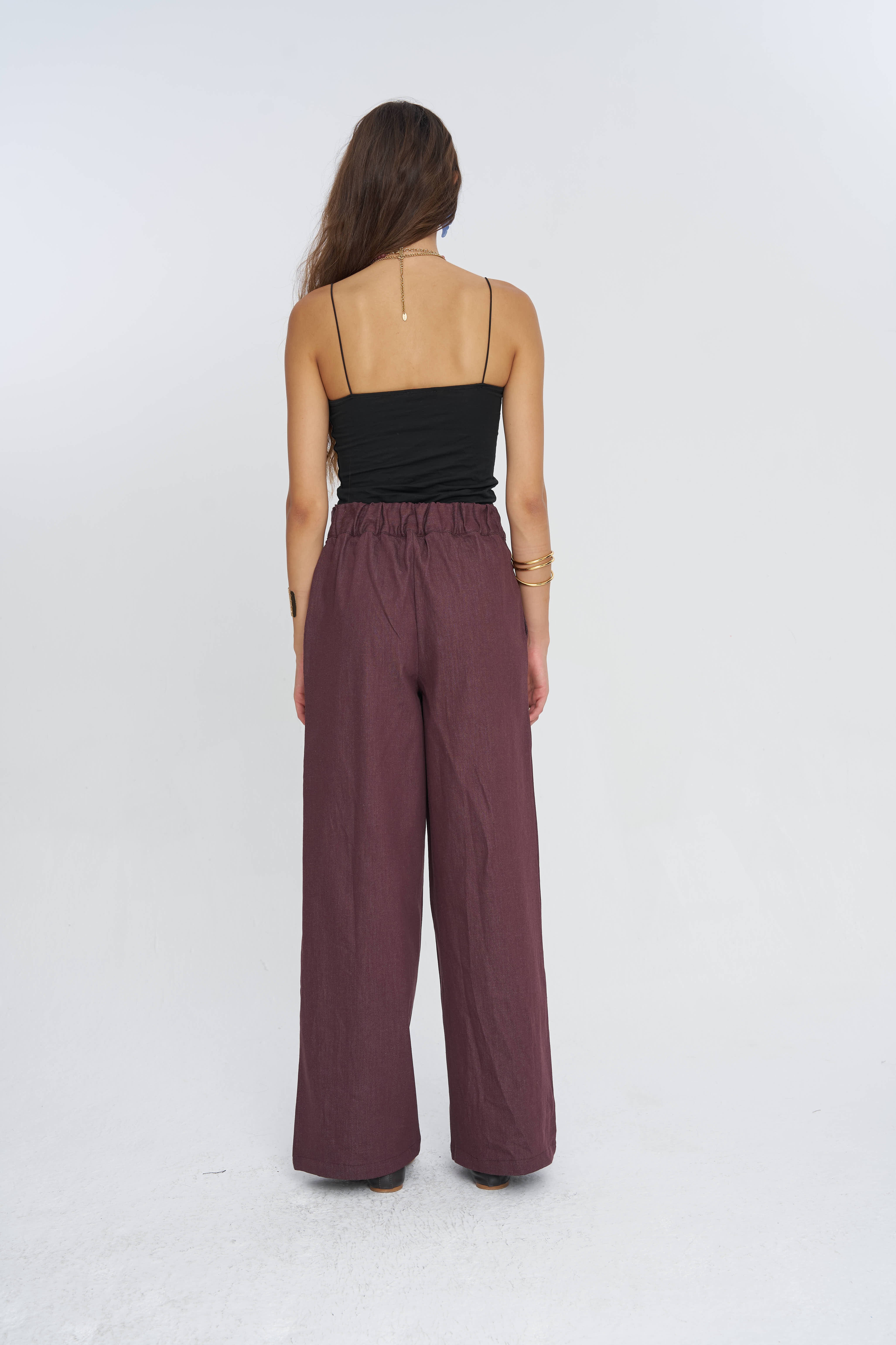 Toptan Bordo Geniş Paça Likralı Kadın Pantolon