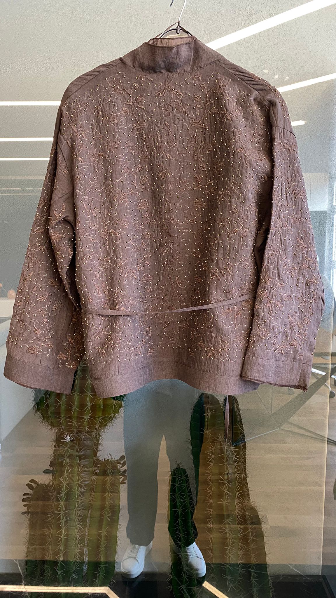 Nakış ve Boncuk İşlemeli Kimono Kahve ORFEONEGRO
