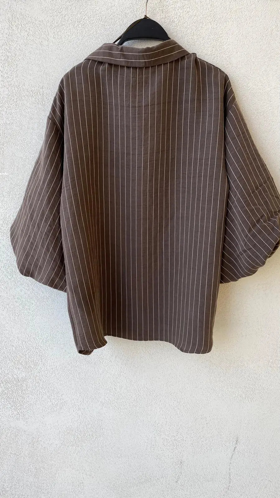 Çizgili Tencel Karışımlı Oversize Gömlek - Kahve ORFEONEGRO