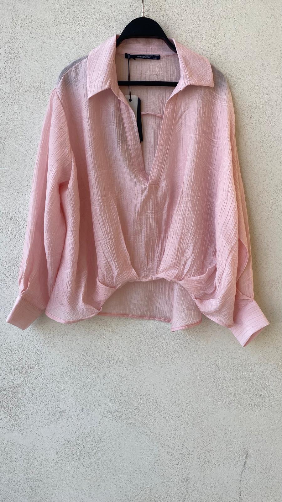 Toptan Asimetrik Kesim Pembe Tencel Kadın Gömlek
