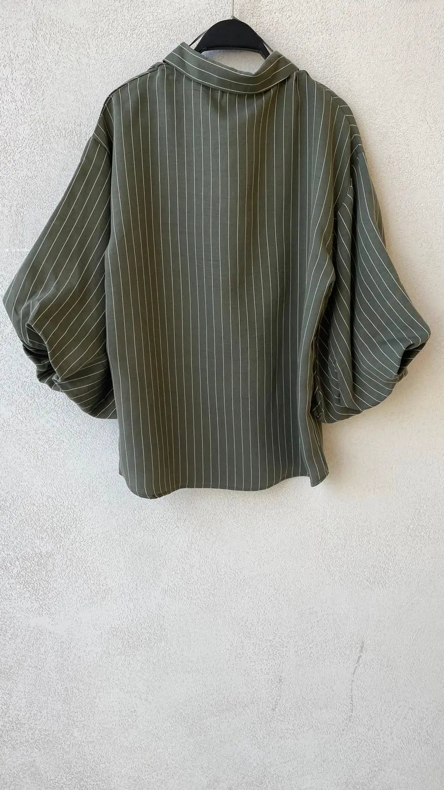 Çizgili Tencel Karışımlı Oversize Gömlek - Haki ORFEONEGRO
