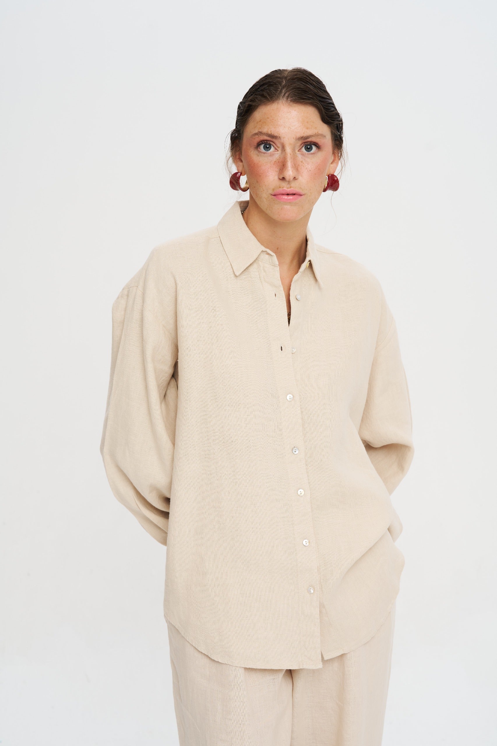 Toptan Oversize Keten Kadın Gömlek - %100 Keten