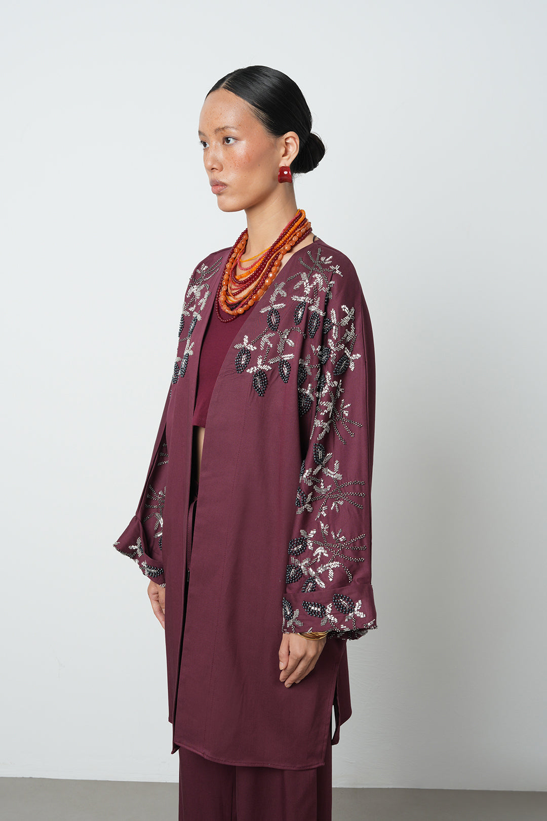 Boncuk detaylı oversize kimono, toptan kadın giyim, tesettür giyim, günlük şık kimono