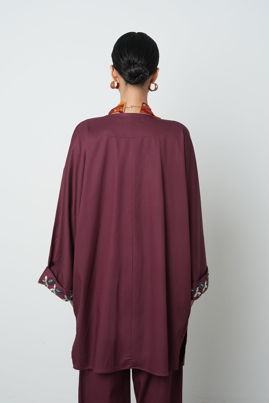 Boncuk detaylı oversize kimono, toptan kadın giyim, tesettür giyim, günlük şık kimono