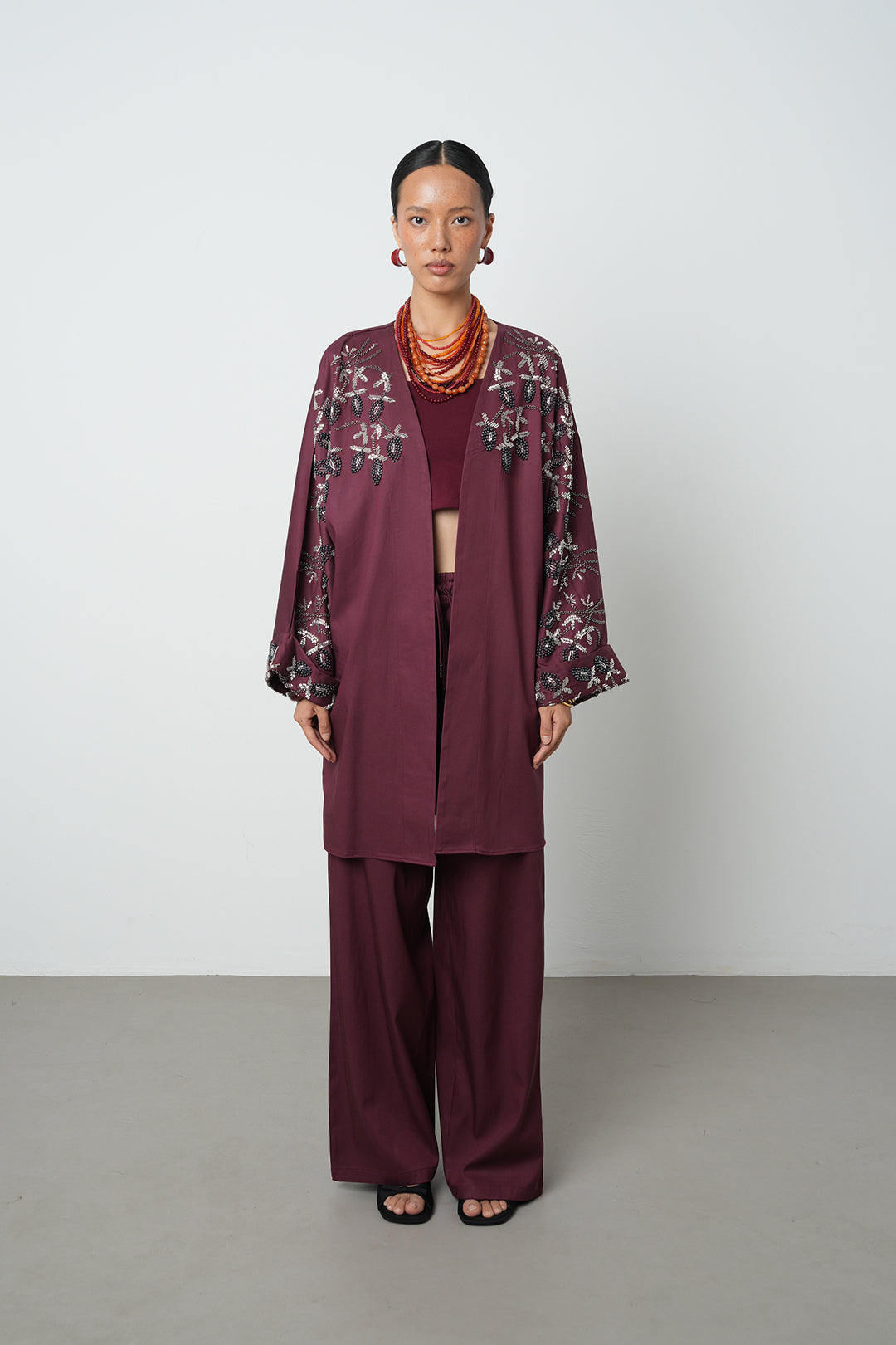 Boncuk detaylı oversize kimono, toptan kadın giyim, tesettür giyim, günlük şık kimono