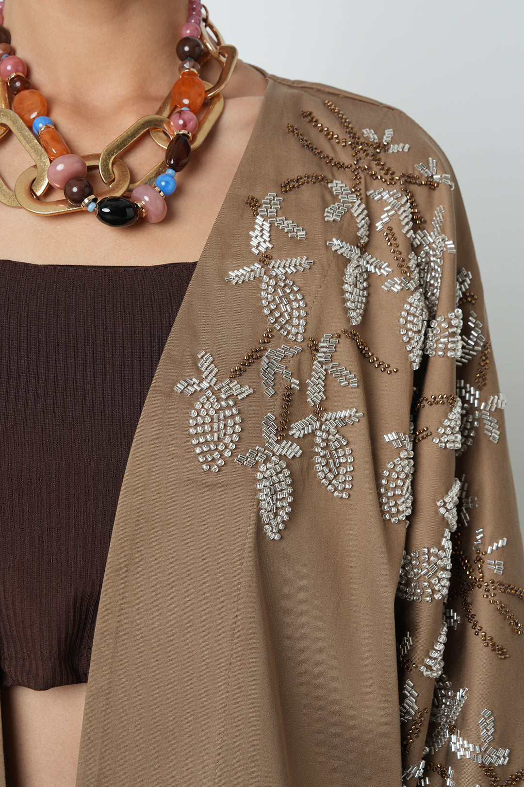 Boncuk detaylı oversize kimono, toptan kadın giyim, tesettür giyim, günlük şık kimono