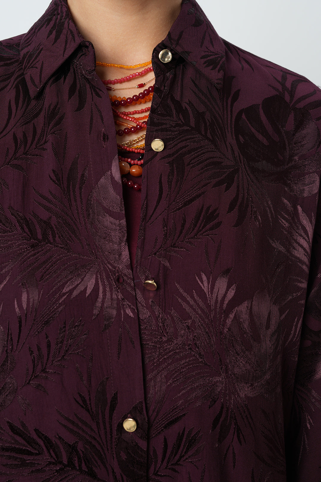 Bordo renk çiçek desenli tesettüre uygun kadın oversize gömlek