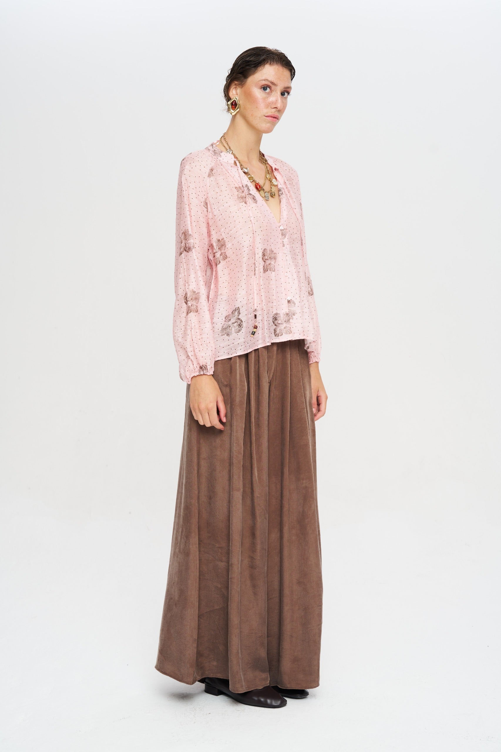 Toptan Pembe Çiçek Desenli Kadın Gömlek - Butik Yaz Koleksiyonu