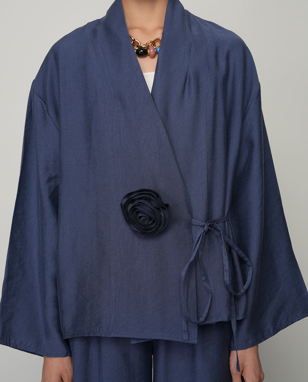 Gül detaylı yandan bağlamalı kadın kimono-ceket – toptan kadın giyim