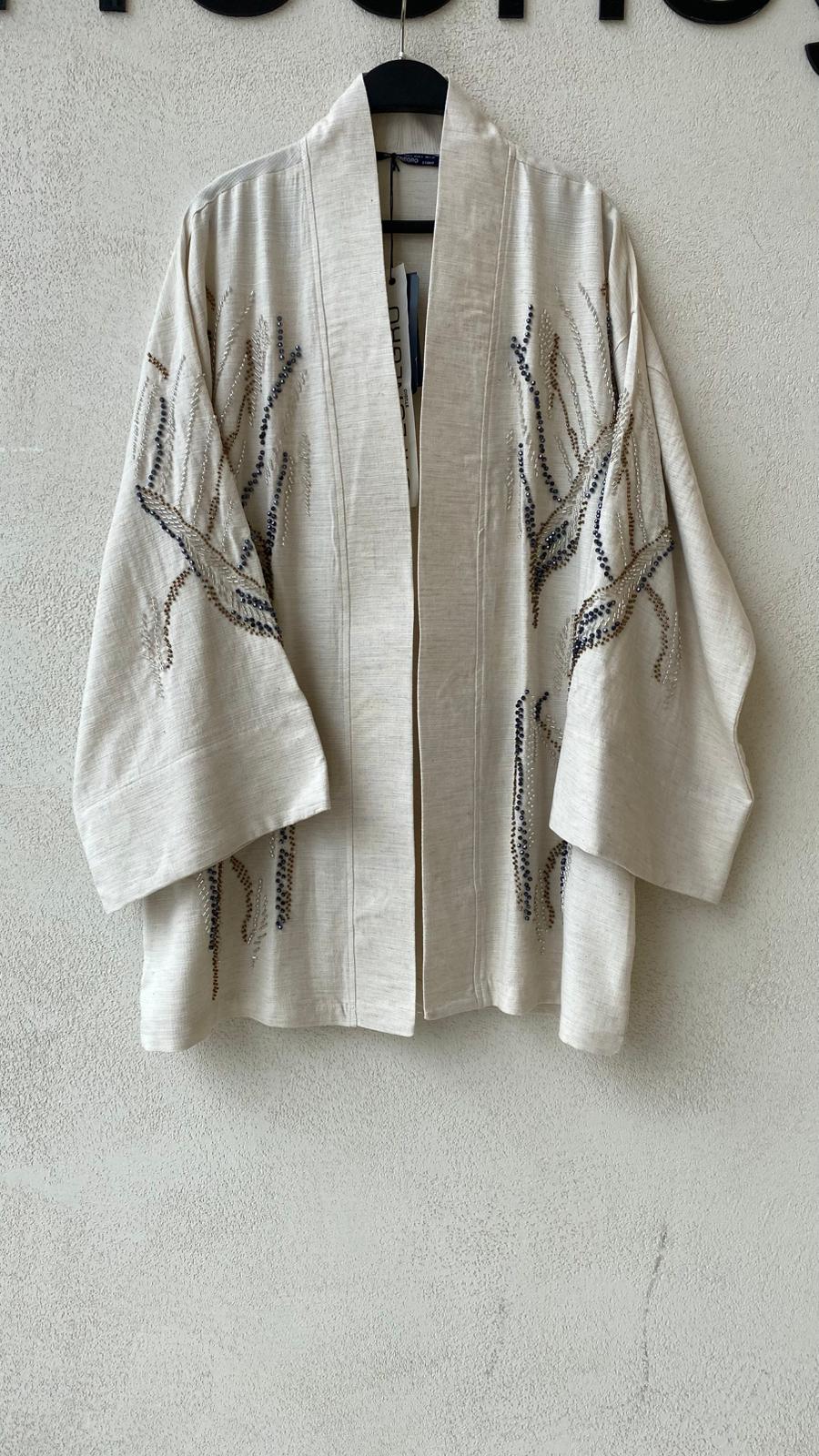 Toptan Taş İşlemeli Oversize Kimono