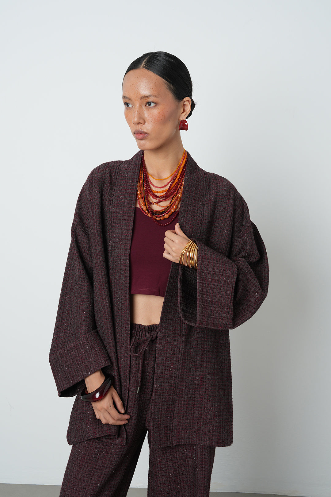Simli rahat kalıp kadın kimono, tesettüre uygun, oversize kesim, toptan satış için uygun