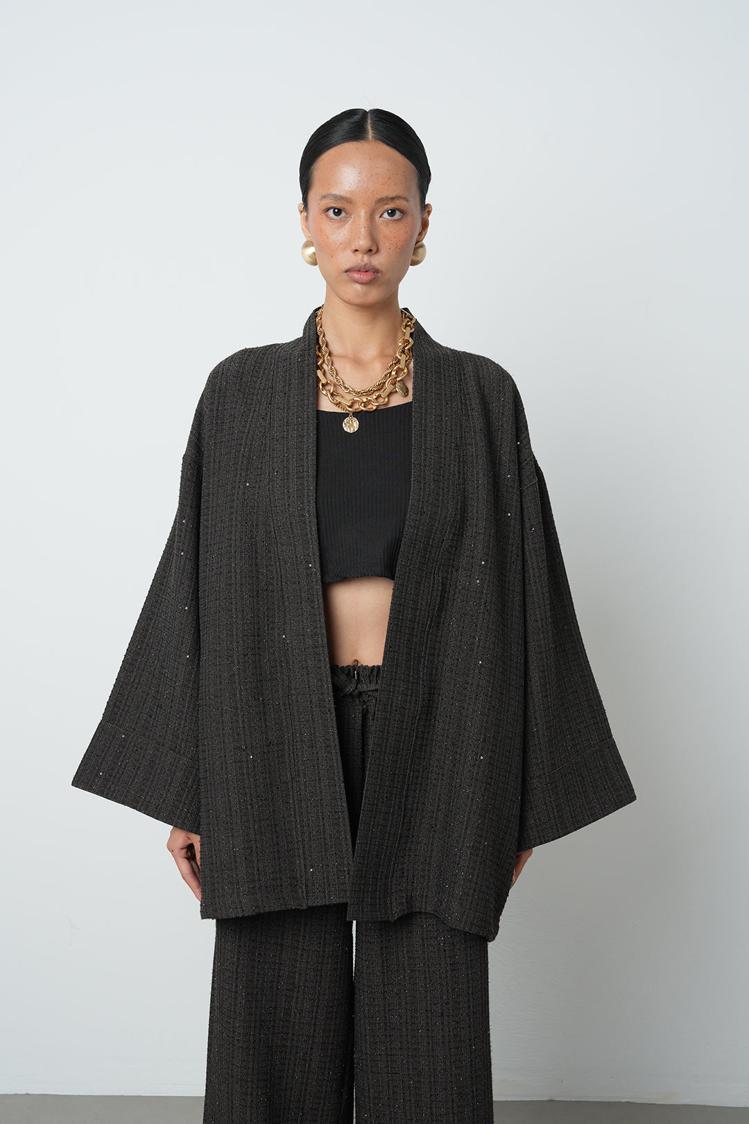 Simli rahat kalıp kadın kimono, tesettüre uygun, oversize kesim, toptan satış için uygun