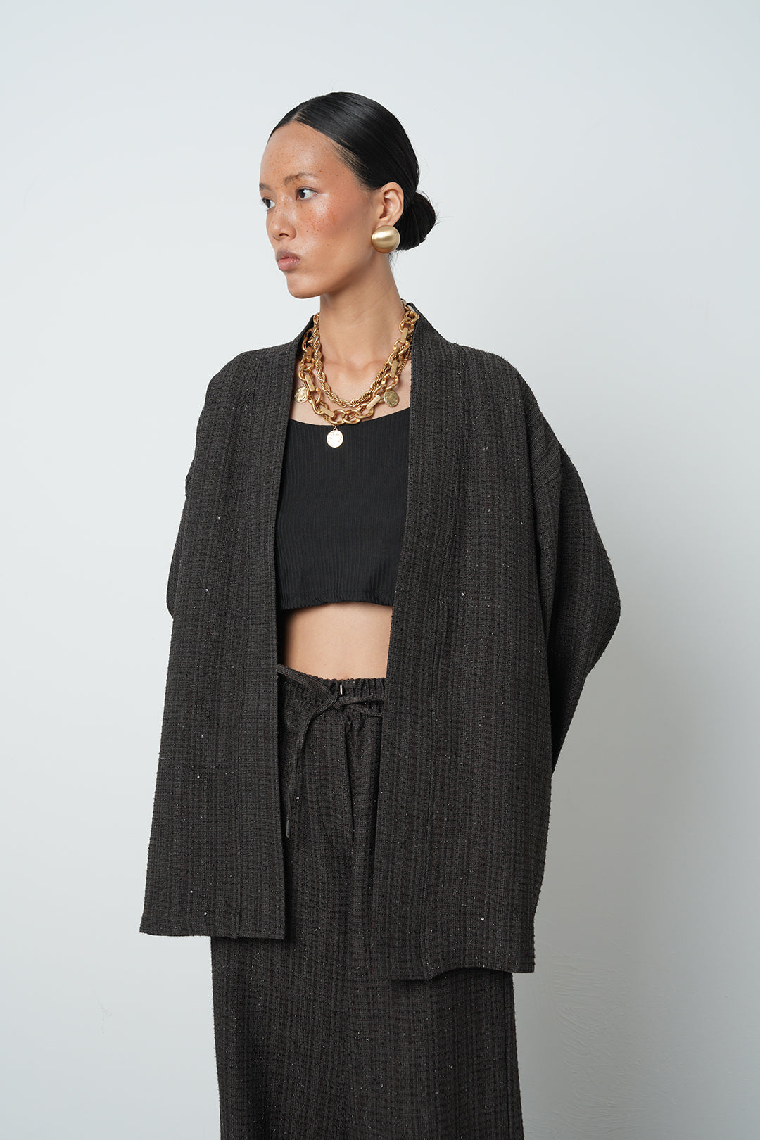 Simli rahat kalıp kadın kimono, tesettüre uygun, oversize kesim, toptan satış için uygun