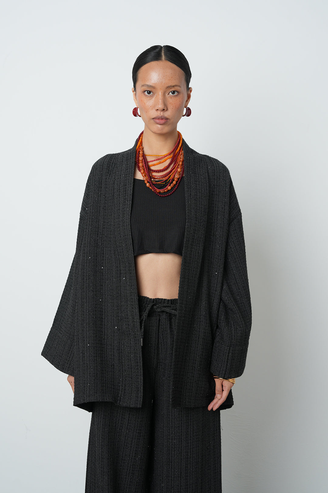 Simli rahat kalıp kadın kimono, tesettüre uygun, oversize kesim, toptan satış için uygun