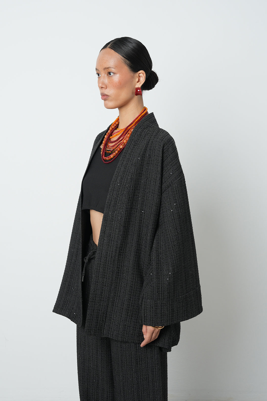 Simli rahat kalıp kadın kimono, tesettüre uygun, oversize kesim, toptan satış için uygun