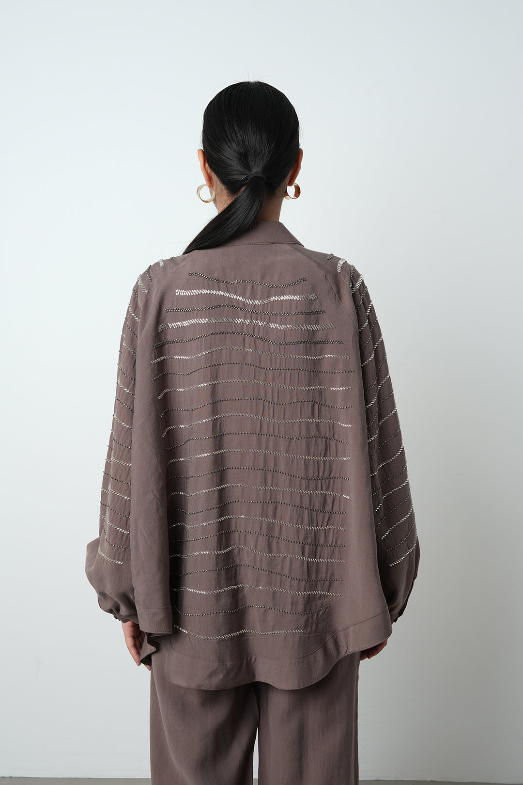 Yatay taş detaylı oversize kadın kimono – toptan kadın giyim
