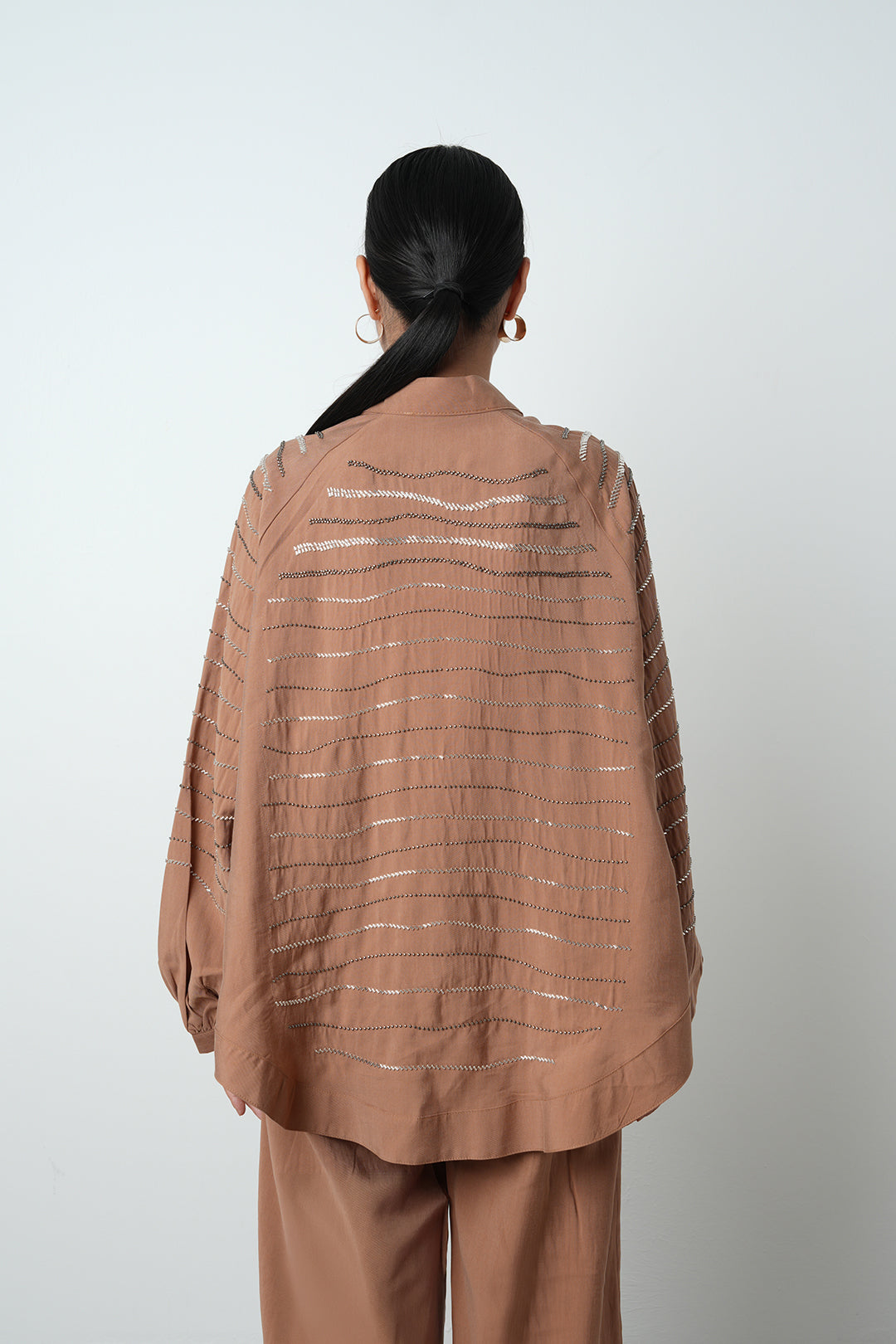 Yatay taş detaylı oversize kadın kimono – toptan kadın giyim