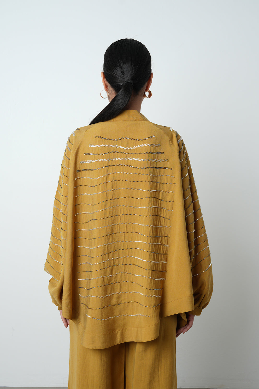 Yatay taş detaylı oversize kadın kimono – toptan kadın giyim