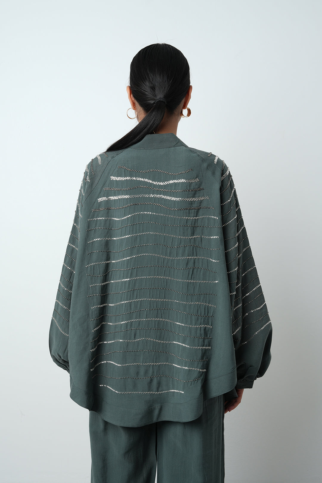 Yatay taş detaylı oversize kadın kimono – toptan kadın giyim