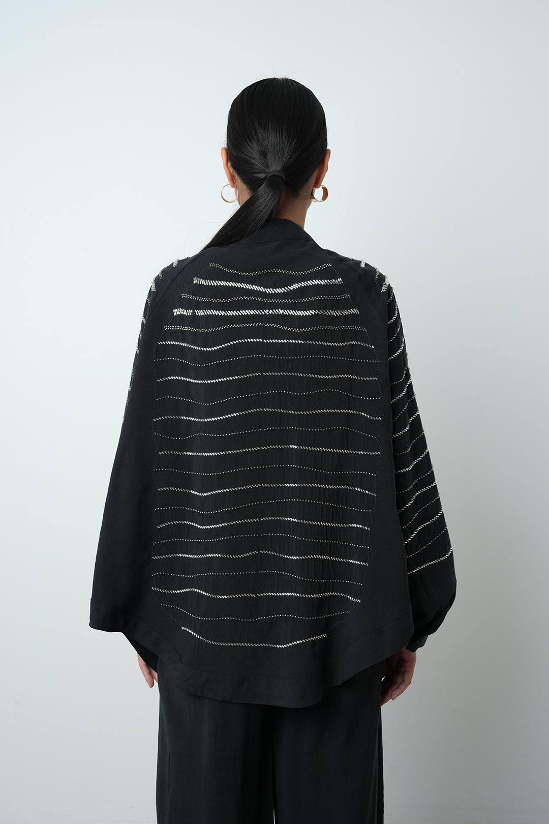 Yatay taş detaylı oversize kadın kimono – toptan kadın giyim