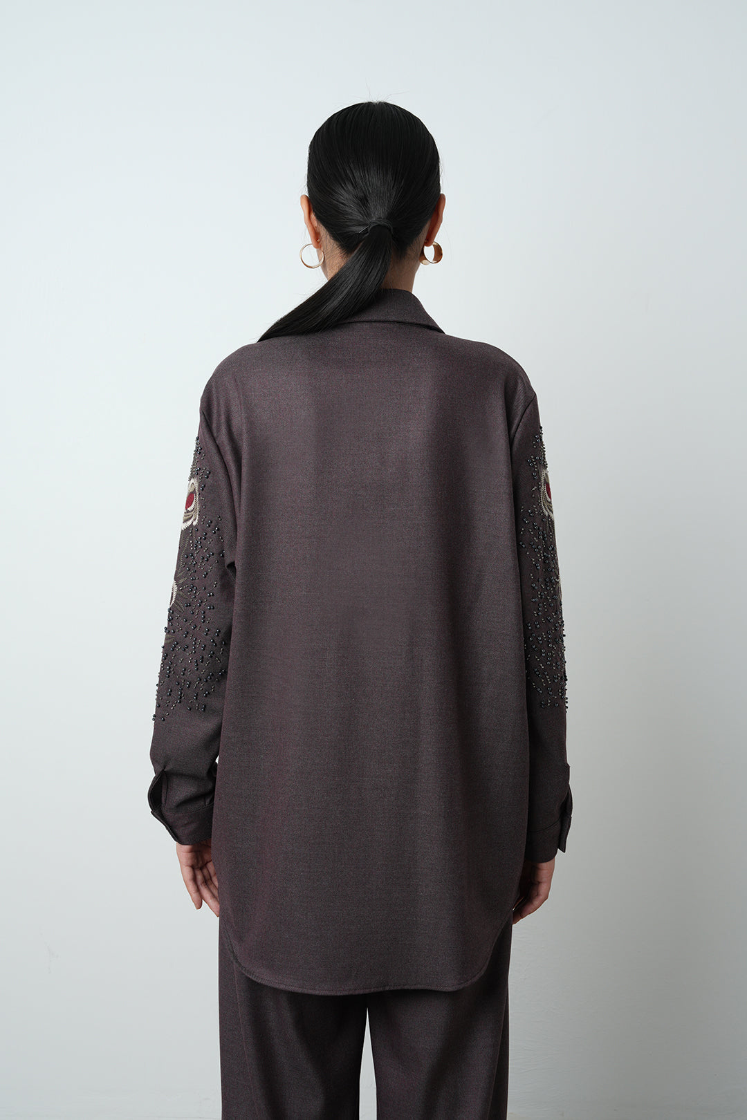 Toptan kadın çiçek desenli boncuk işlemeli oversize gömlek