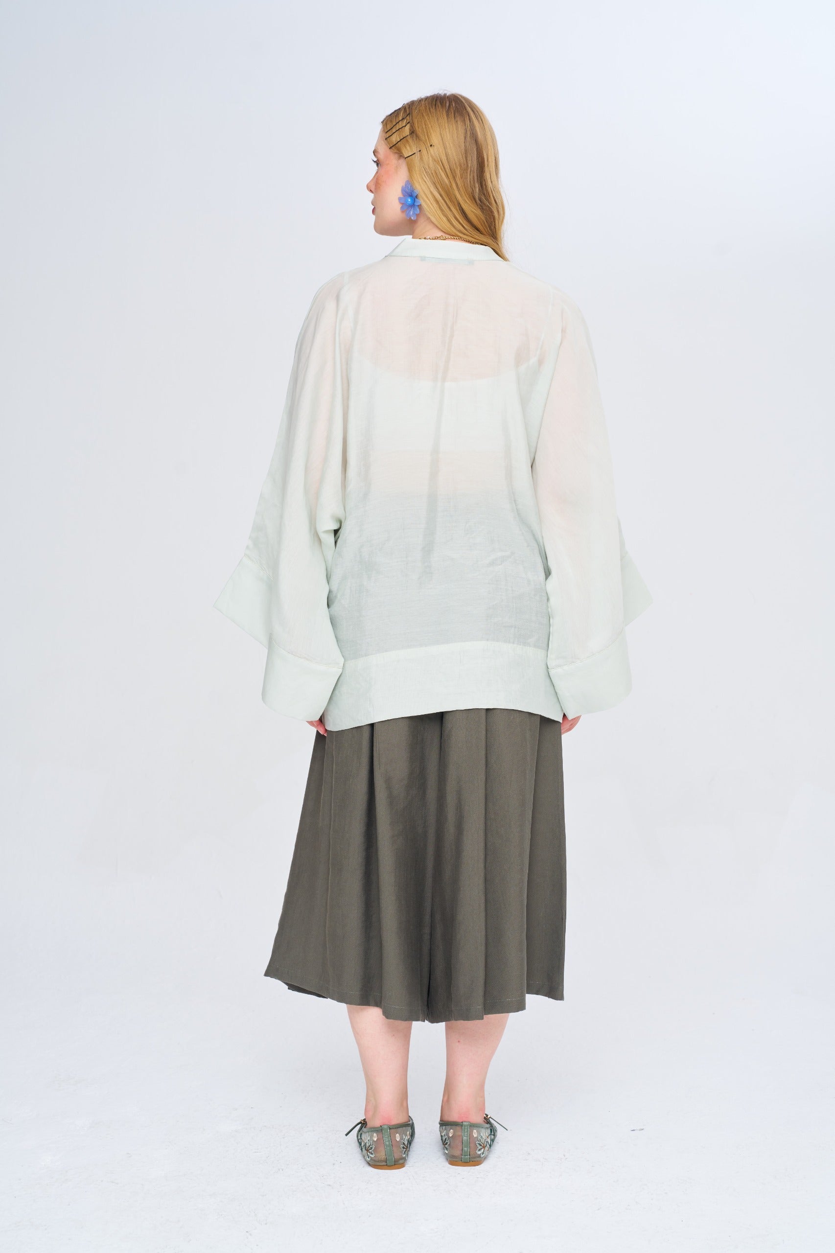 Toptan Kadın Çin Yaka Mint Oversize Kimono