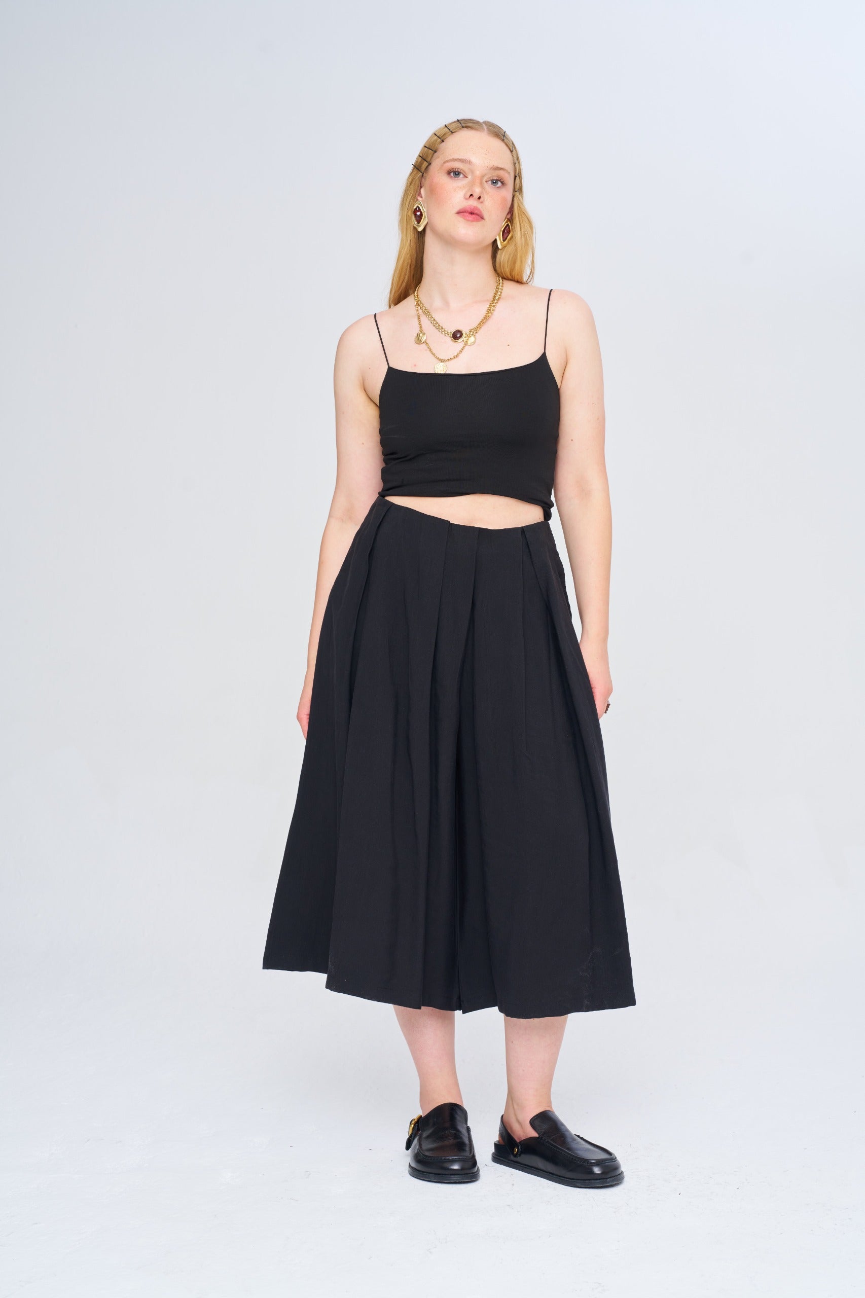 Toptan Kadın Tencel Karışımlı Siyah Şort Etek