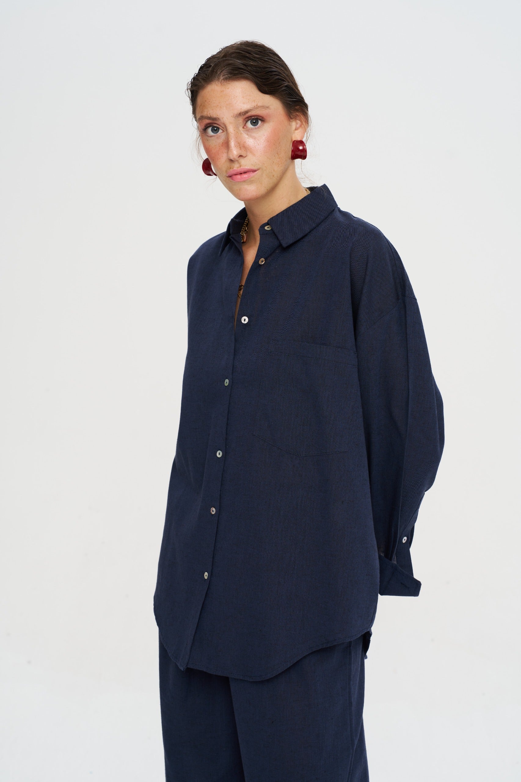 Toptan Keten Laci Oversize Kadın Gömlek