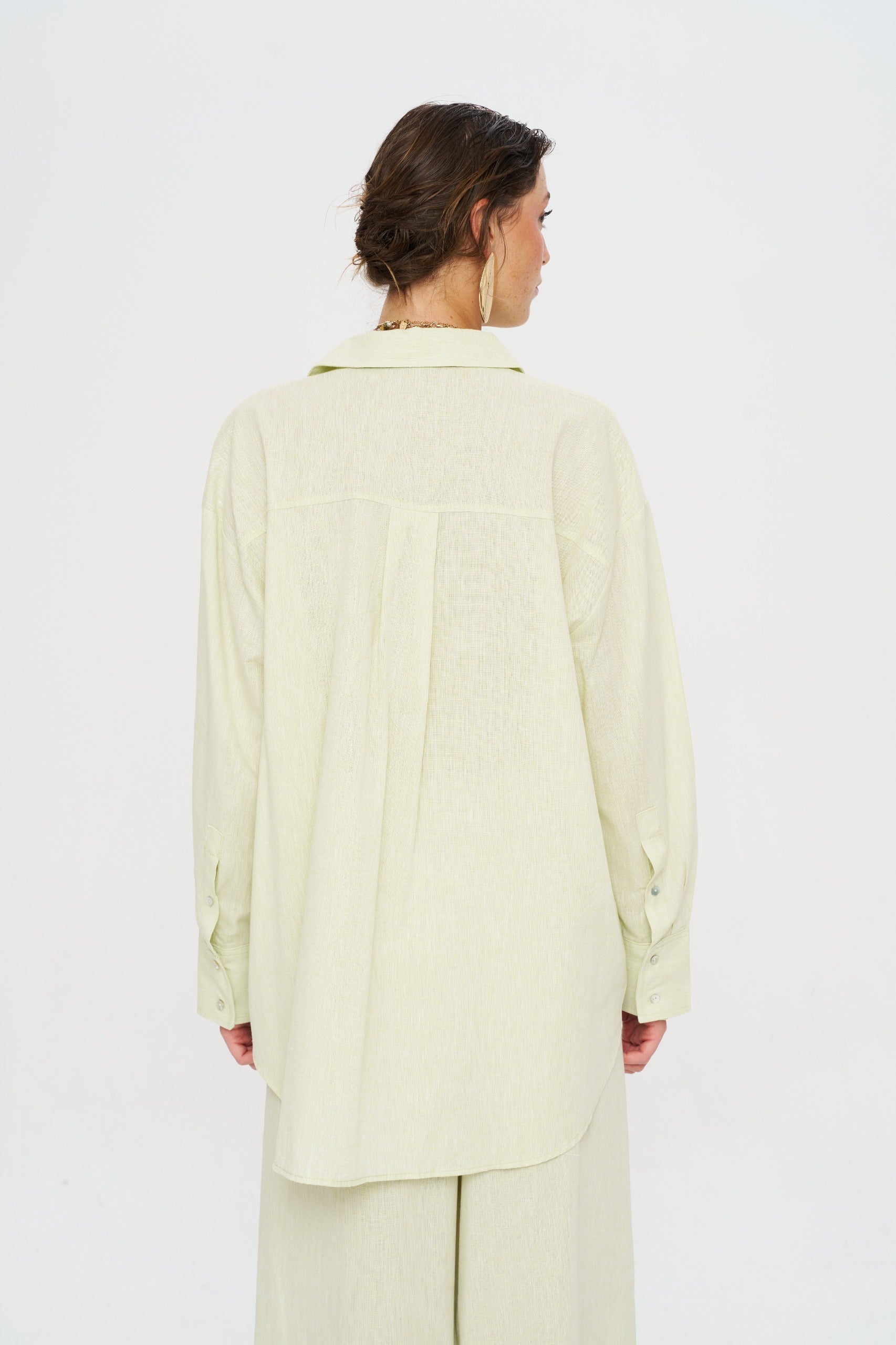 Toptan Keten Limon Oversize Kadın Gömlek