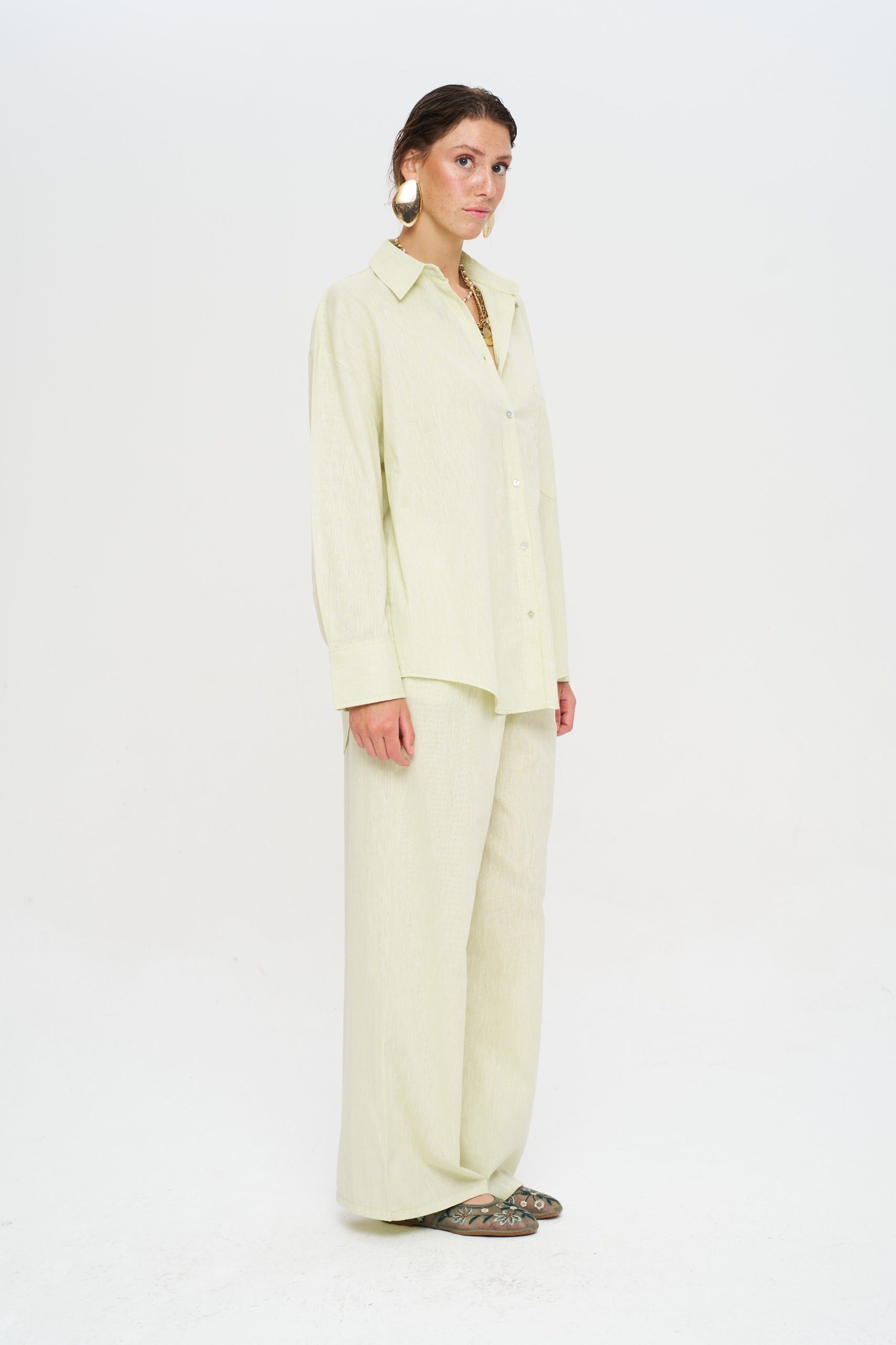 Toptan Keten Limon Oversize Kadın Gömlek