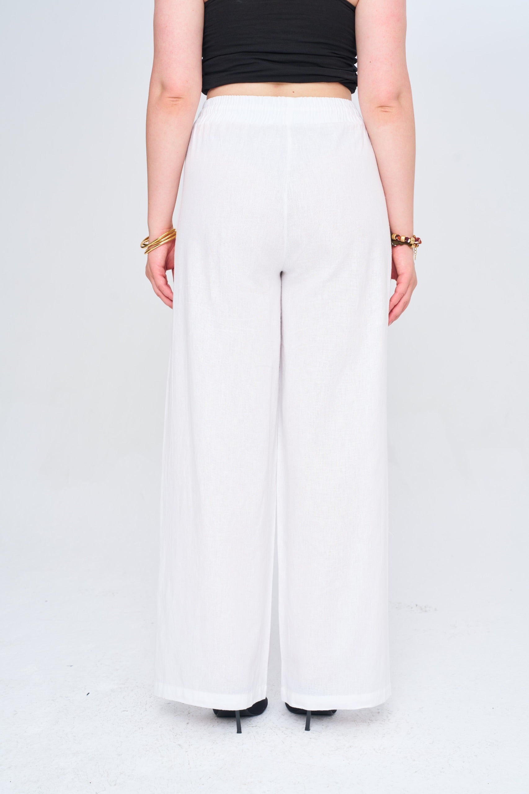 Toptan Kadın Keten Wide Leg Ekru Pantolon